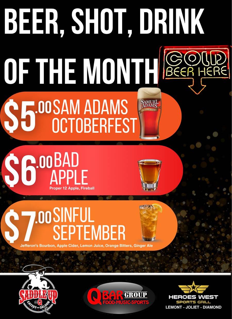 Beer, Shot, Drink of the Month at Q Bar Group - September 2026